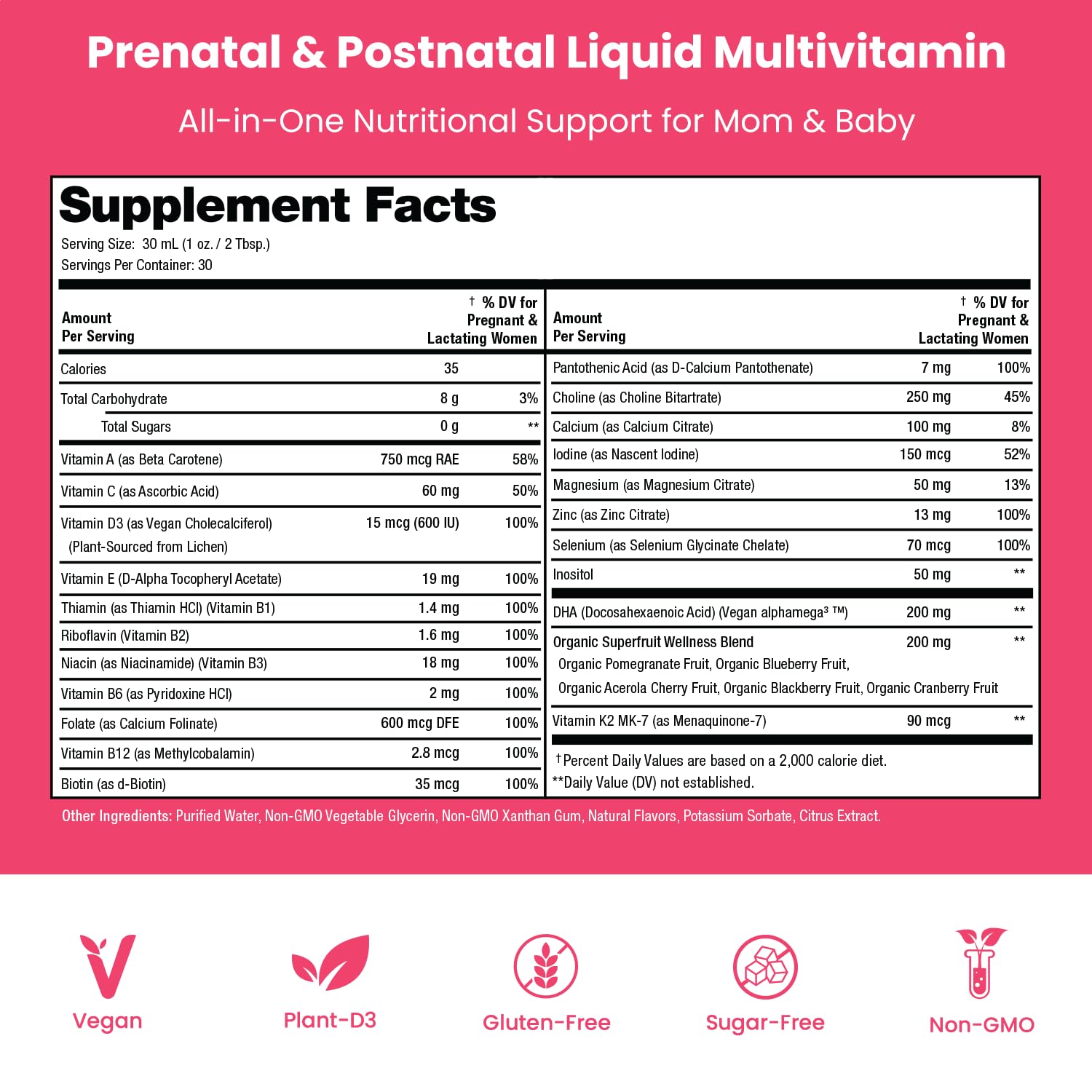 Multivitamínico vegano prenatal postnatal Mother's Promise