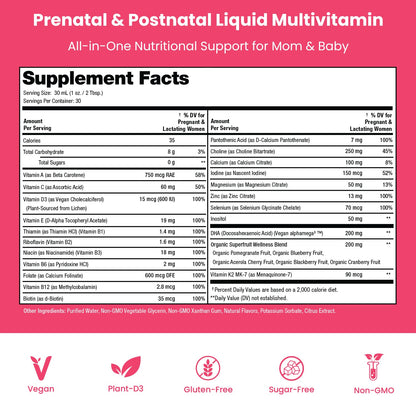 Multivitamínico vegano prenatal postnatal Mother's Promise