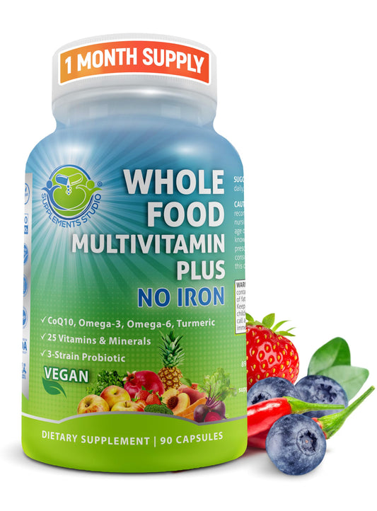 Multivitamínico vegano sin hierro con frutas y verduras