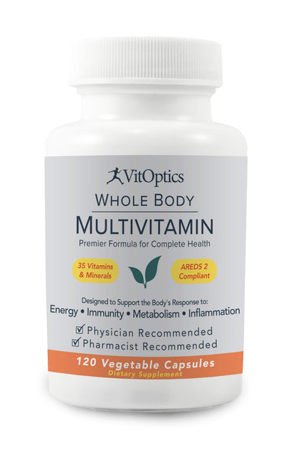 Botella de multivitamínico VitOptics para salud total