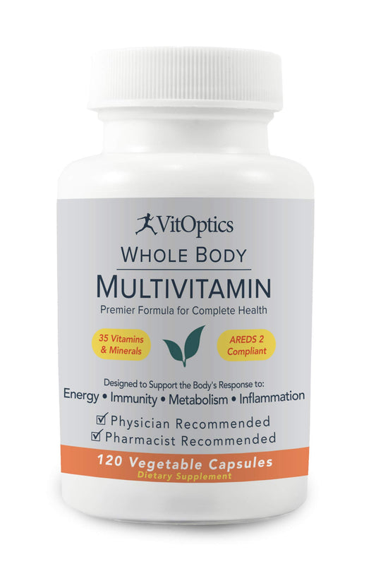 Botella de multivitamínico VitOptics para salud total