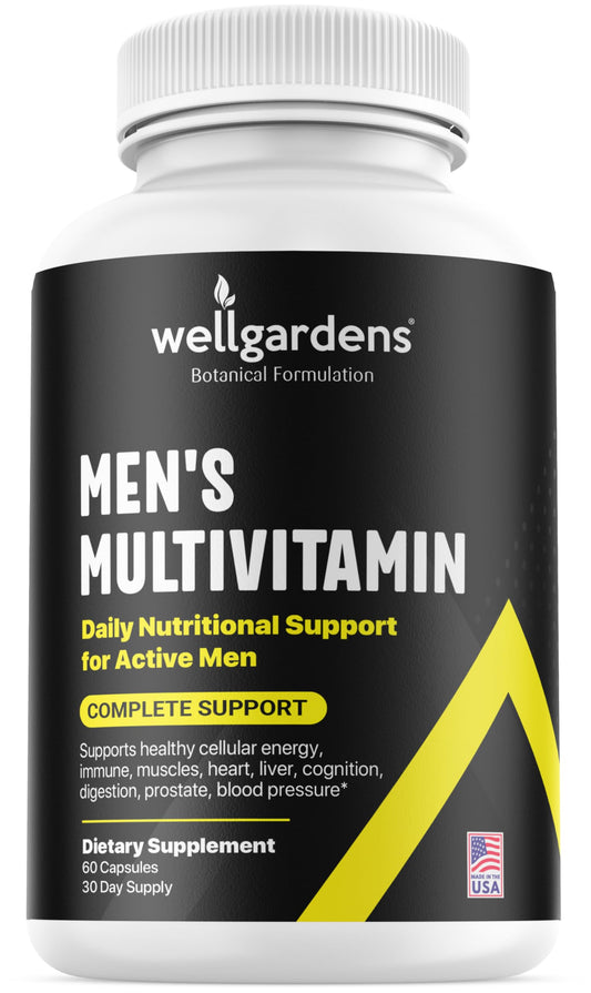 Multivitamínico Wellgardens para hombres en botella negra