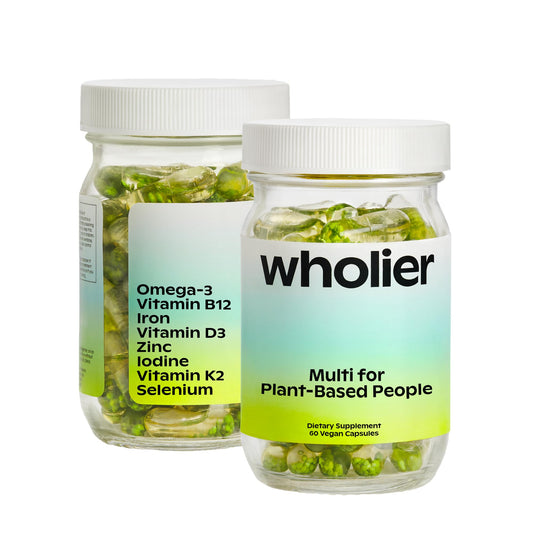 frasco de multivitamínico wholier con 60 cápsulas veganas