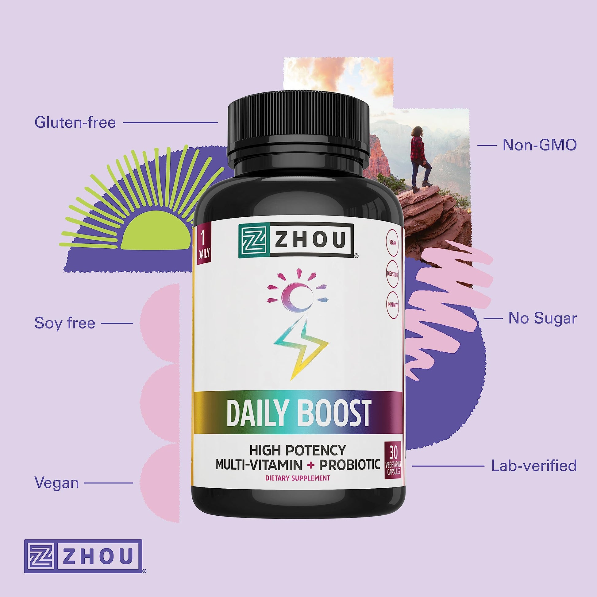 Multivitamínico Zhou Daily Boost sin gluten ni soja, vegano