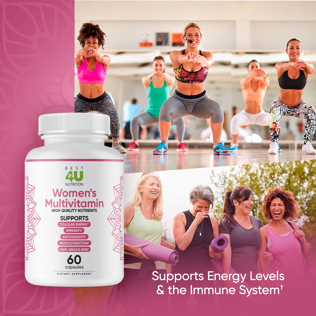 Multivitamínicos BEST 4U con mujeres ejercitándose
