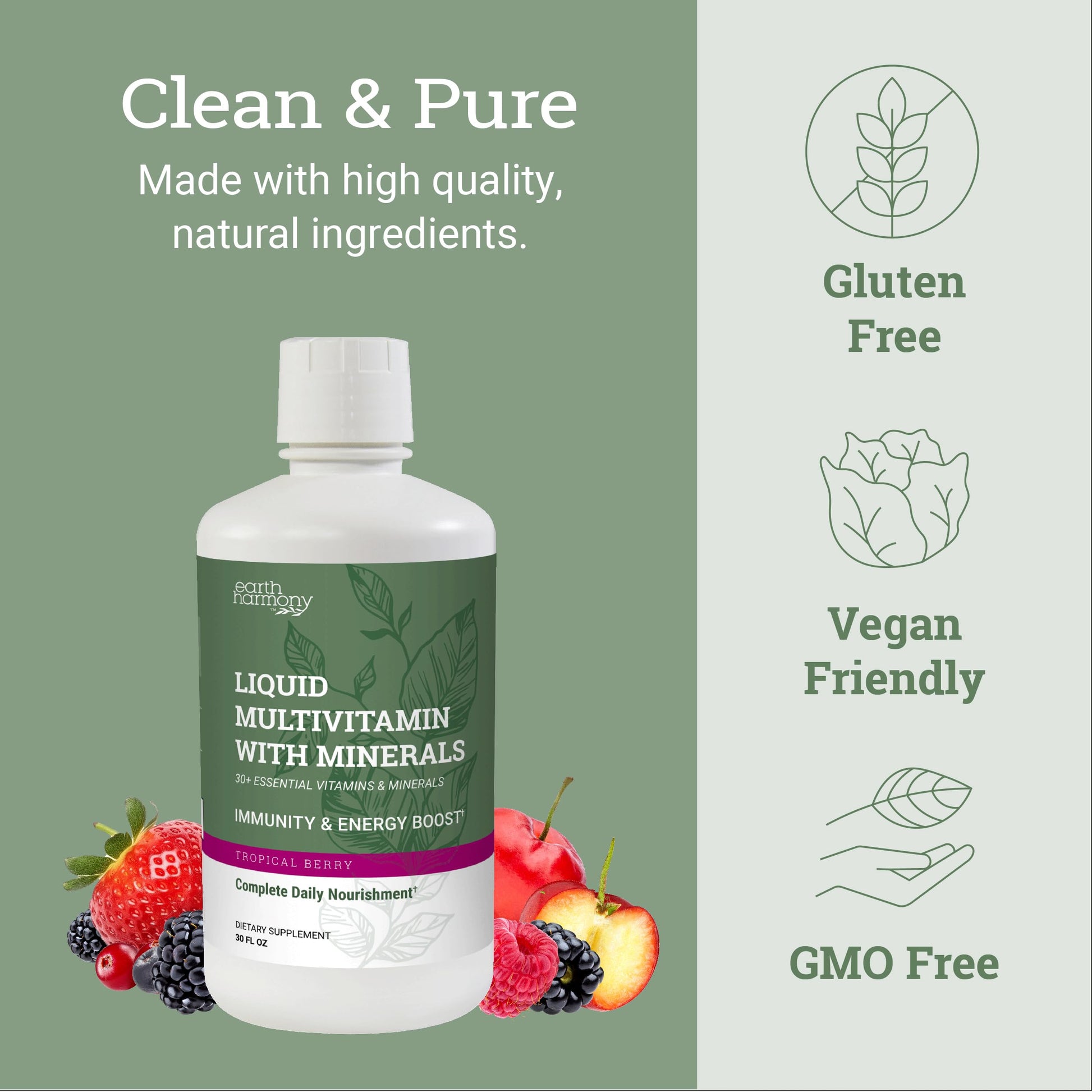 Multivitamínicos líquidos Earth Harmony para energía y apoyo inmunológico