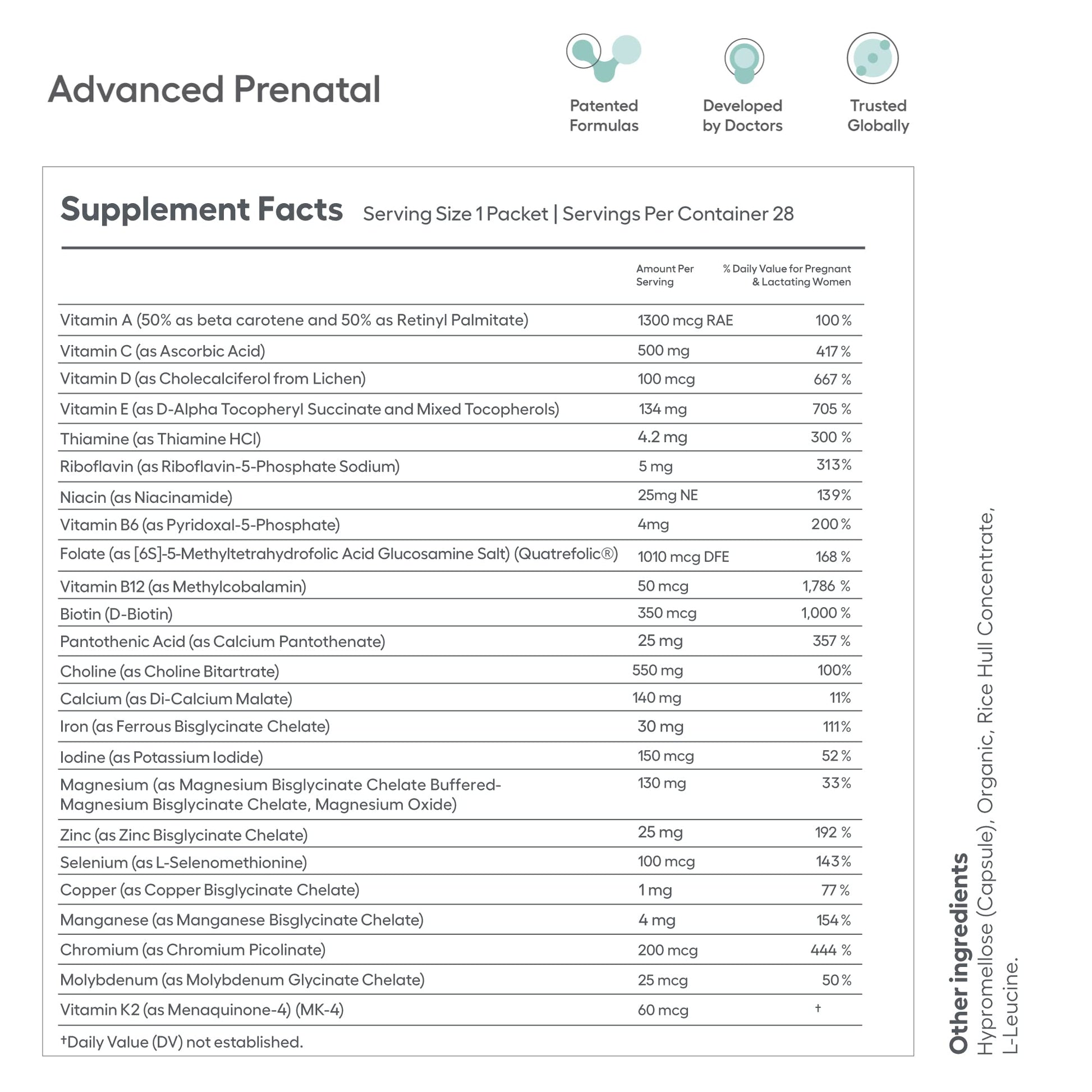 Multivitamínicos paquete prenatal preconcepción sachets diarios