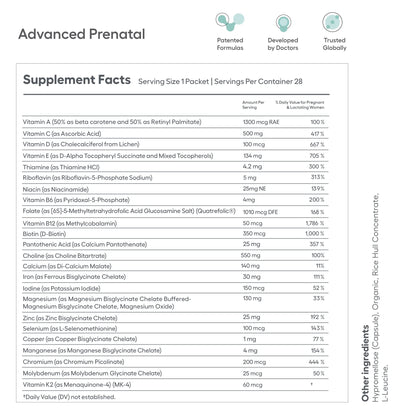 Multivitamínicos paquete prenatal preconcepción sachets diarios