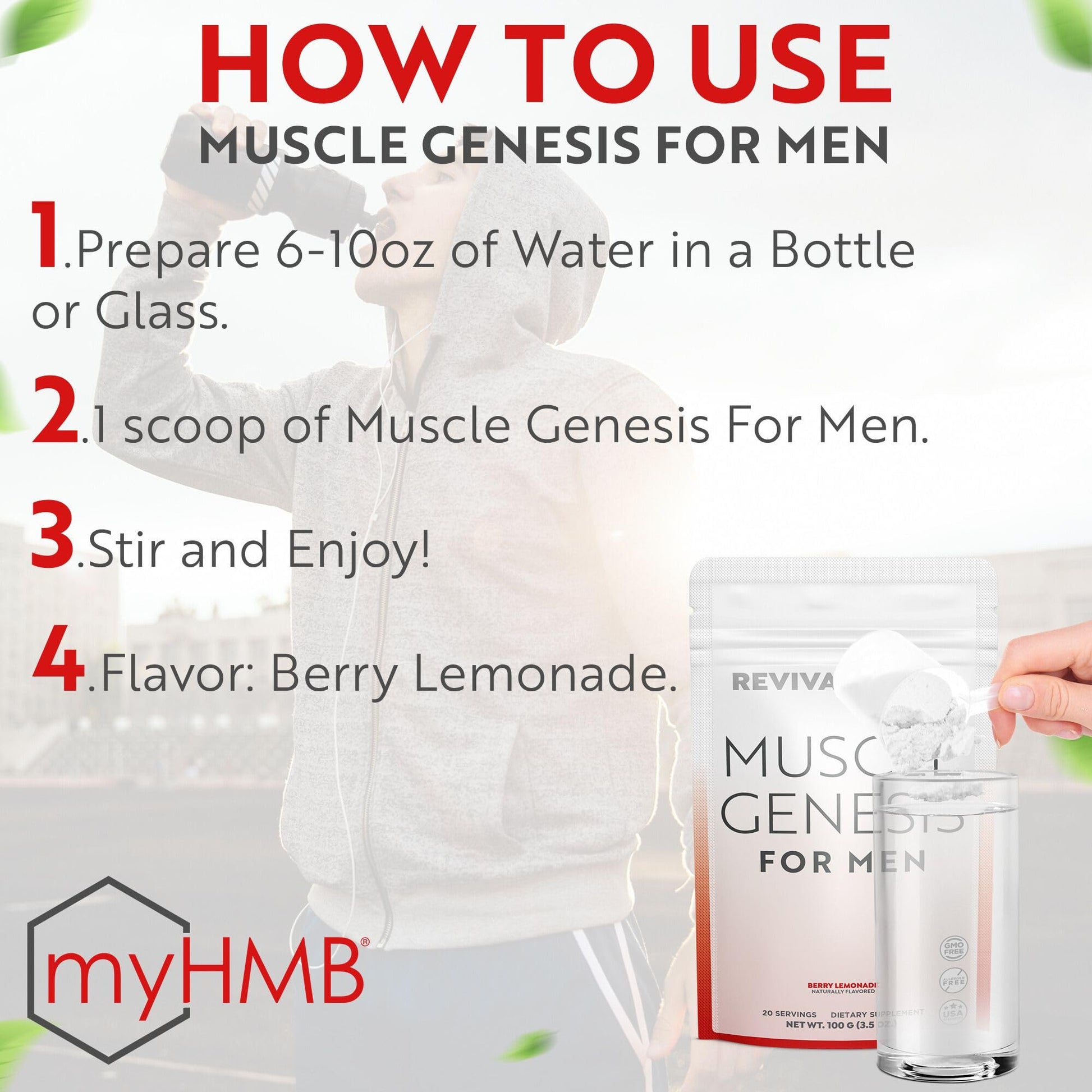 Muscle Genesis cápsulas suplemento HMB y vitamina D3