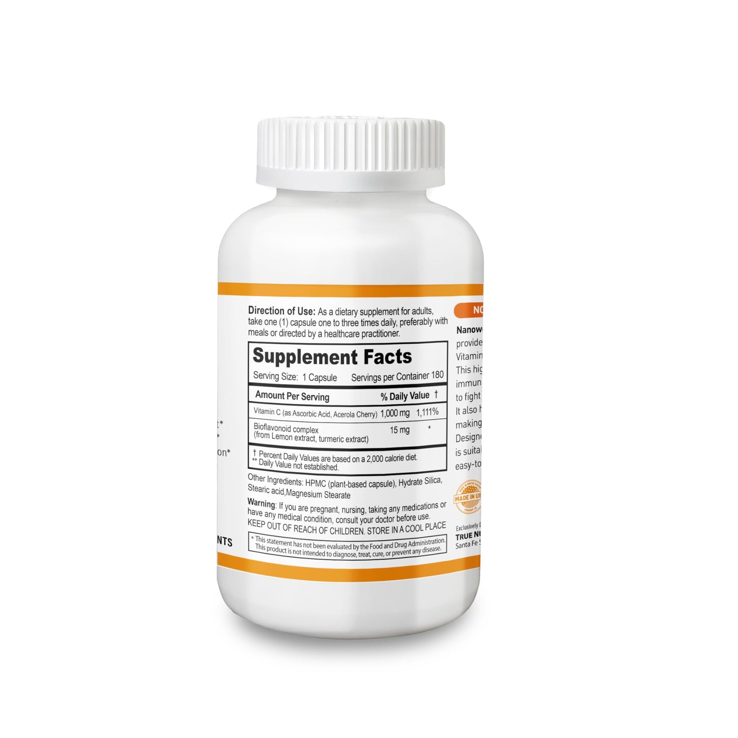 Envase y etiqueta de vitamina c amortiguada NANOWELL para piel y articulaciones