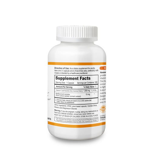 Envase y etiqueta de vitamina c amortiguada NANOWELL para piel y articulaciones