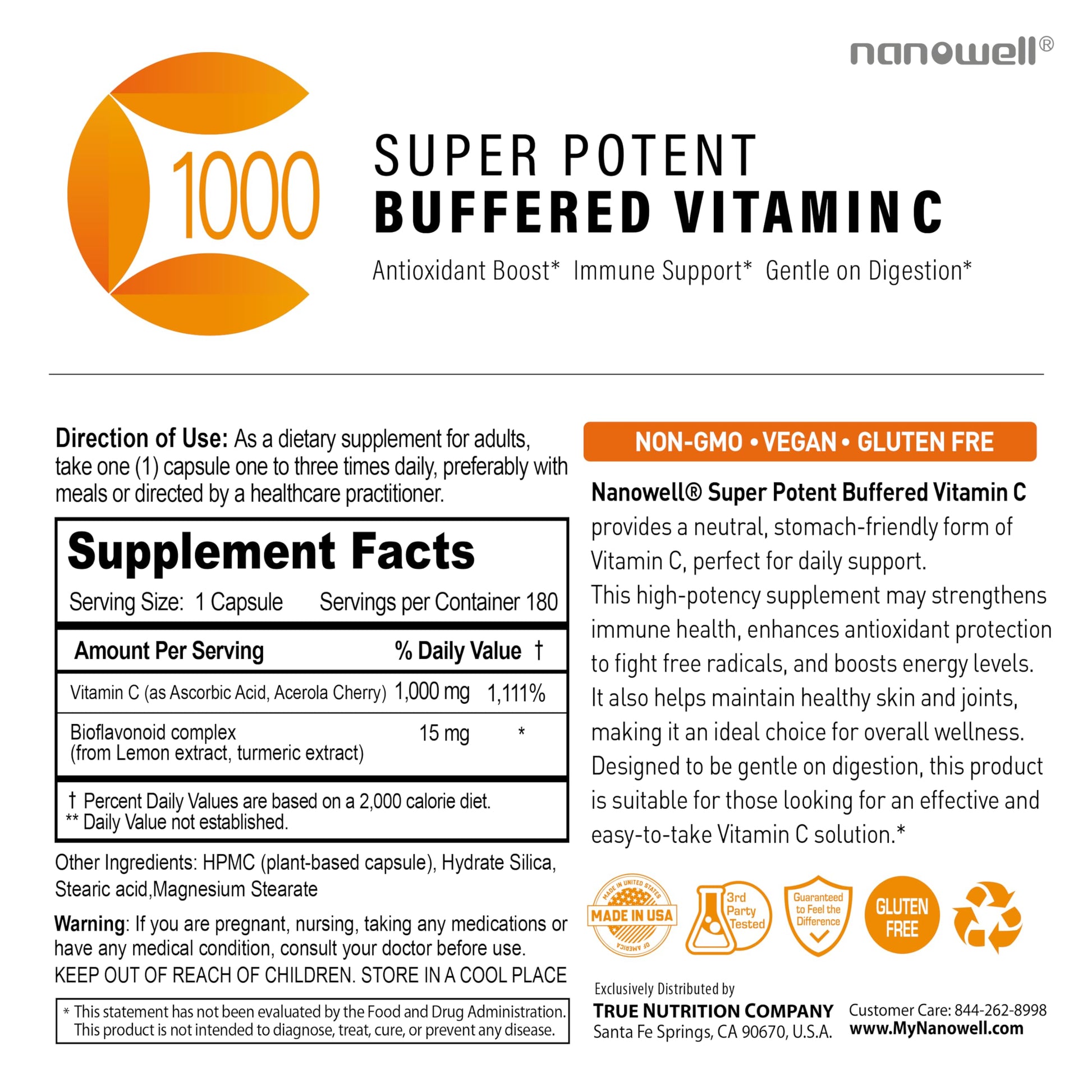 Vitamina c amortiguada NANOWELL sin gluten y con complejo bioflavonoides