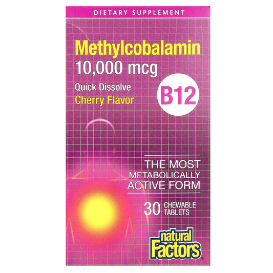 Natural Factors B12, 10,000 mcg, tableta de cereza