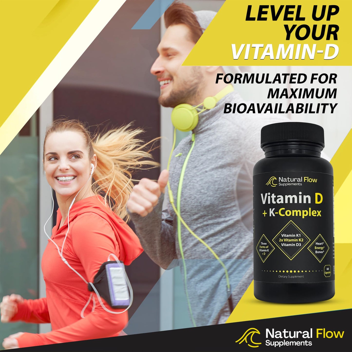 Natural Flow suplemento para huesos y corazón vitamina D3 y K complejo
