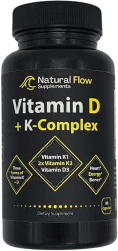 Natural Flow suplemento vitamina D3 5000 IU con K2 MK4, MK7 y K1 frasco
