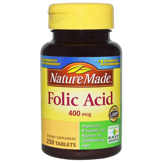 Nature Made ácido fólico 400 mcg 250 tabletas envase