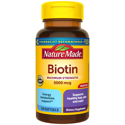 Nature Made biotina máxima potencia 5000 mcg 120 softgels
