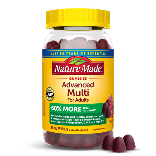 Nature Made Gummies Advanced Multivitaminas frasco 90 unidades.