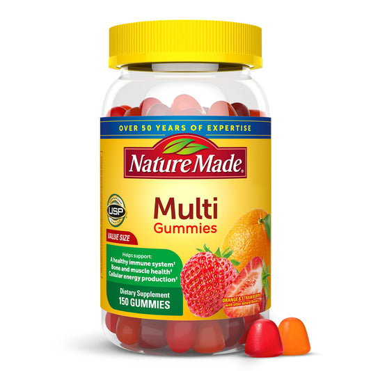 Frasco de Nature Made Gummies multivitamínico 150 unidades.