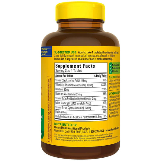 Tabletas Nature Made Super B-Complex para energía y salud nerviosa
