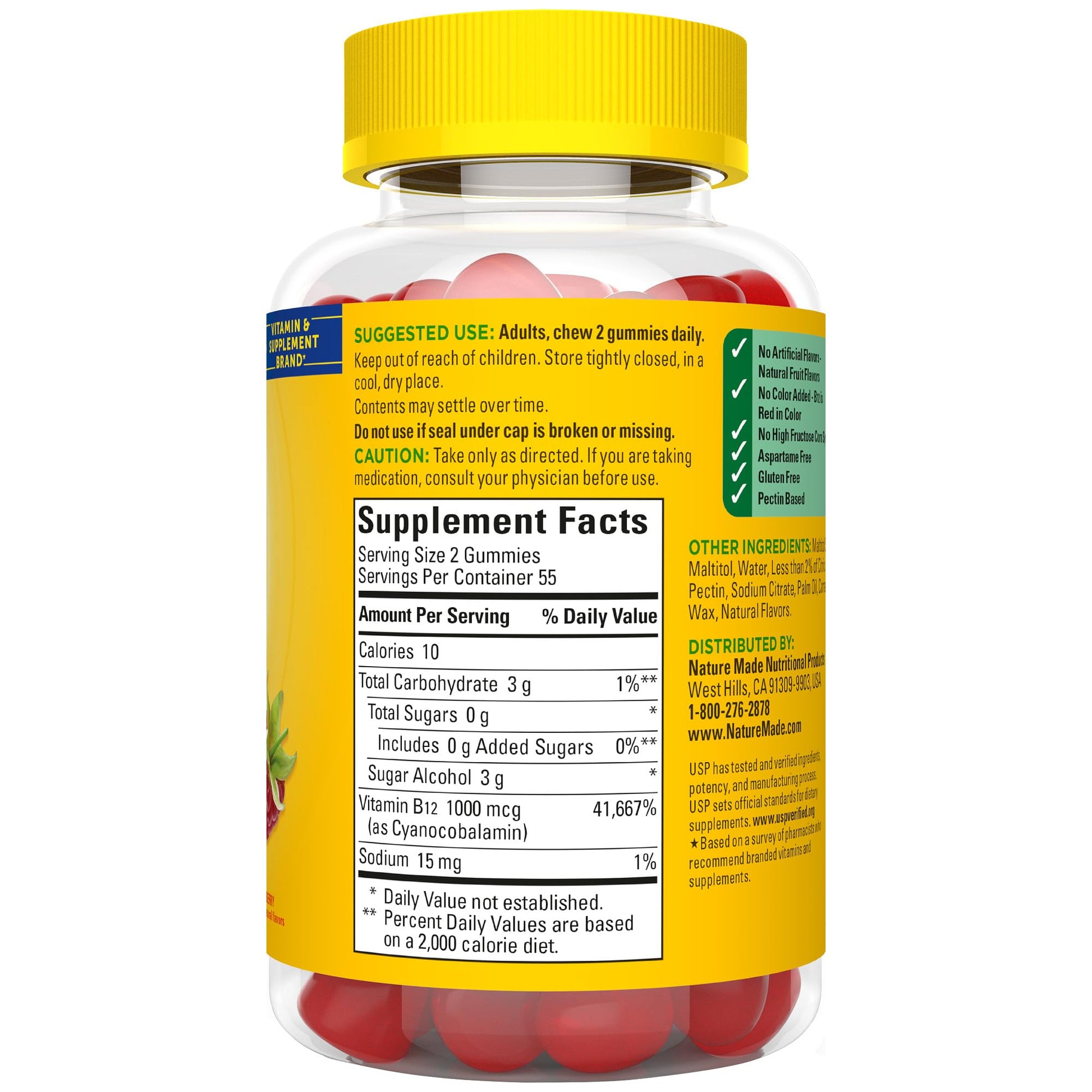 Nature Made Vitamin B12 gomitas sin azúcar sabor frambuesa para adultos