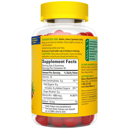 Nature Made Vitamin B12 gomitas sin azúcar sabor frambuesa para adultos