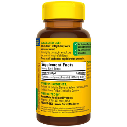 Sobre vitamina B12 Nature Made 1000mcg 90 softgels