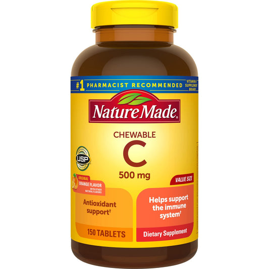 Frasco de Nature Made Vitamina C 500 mg masticable, 150 tabletas.