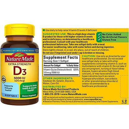 Nature Made Vitamina D3 cápsulas blandas detalle