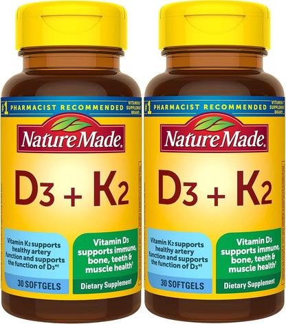 Paquete doble Nature Made Vitamina D3 K2 5000 UI con 30 cápsulas