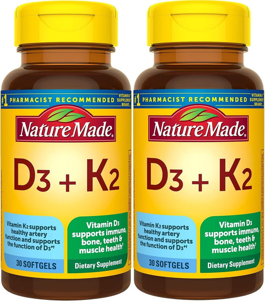 Paquete doble Nature Made Vitamina D3 K2 5000 UI con 30 cápsulas