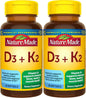 Paquete doble Nature Made Vitamina D3 K2 5000 UI con 30 cápsulas