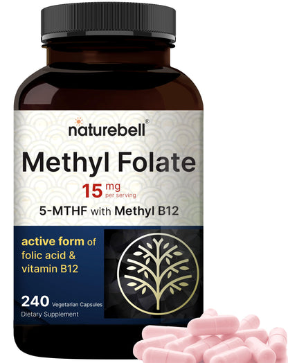 Suplemento NatureBell L metilfolato 15mg con metil B12 240 cápsulas