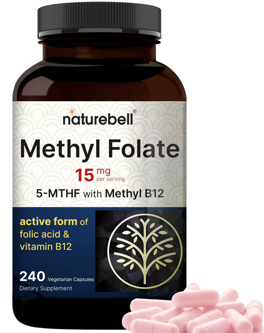 Suplemento NatureBell L metilfolato 15mg con metil B12 240 cápsulas