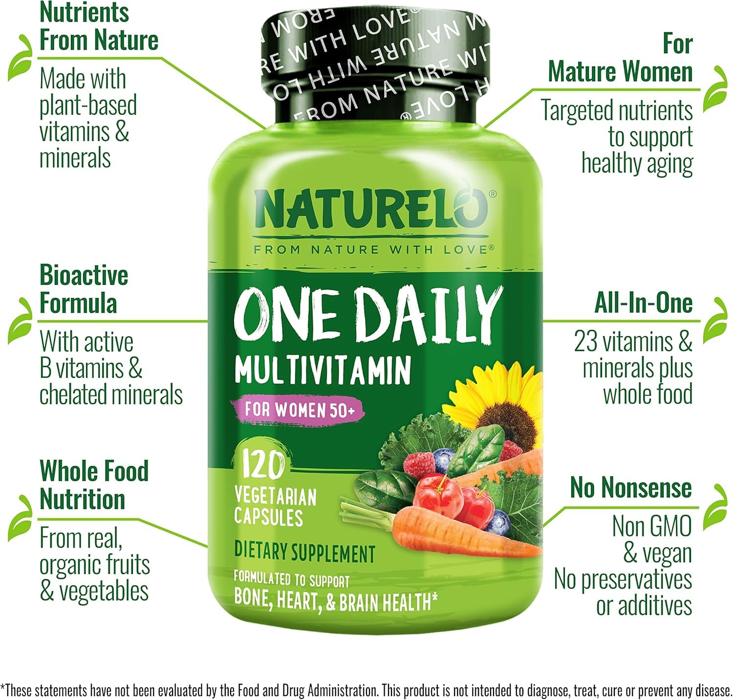 NATURELO multivitamínico para mujeres ingredientes basados en plantas