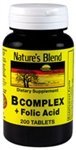 Nature's Blend suplemento complejo B más ácido fólico 200 tabletas