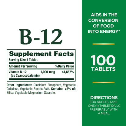 Etiqueta de suplemento vitamina B12 Nature's Bounty