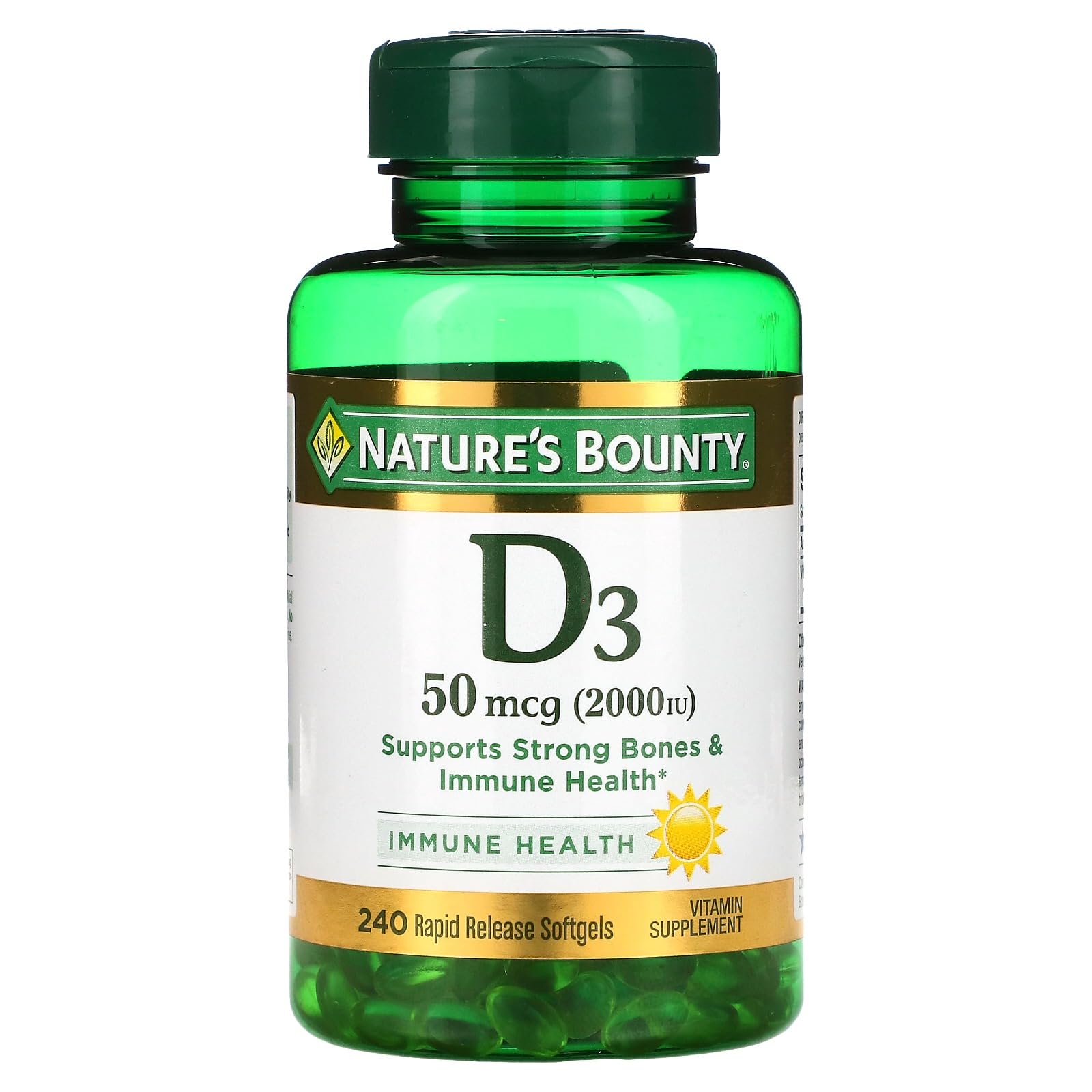 Nature's Bounty vitamina D3 2000 UI paquete doble 240 cápsulas blandas