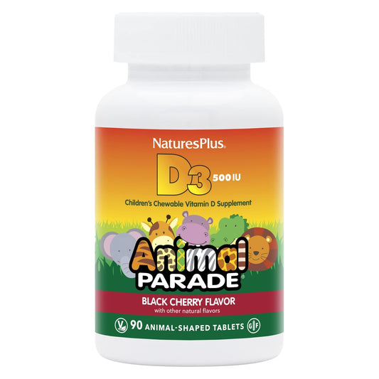 Natures Plus Animal Parade Vitamina D3 tabletas masticables sabor cereza