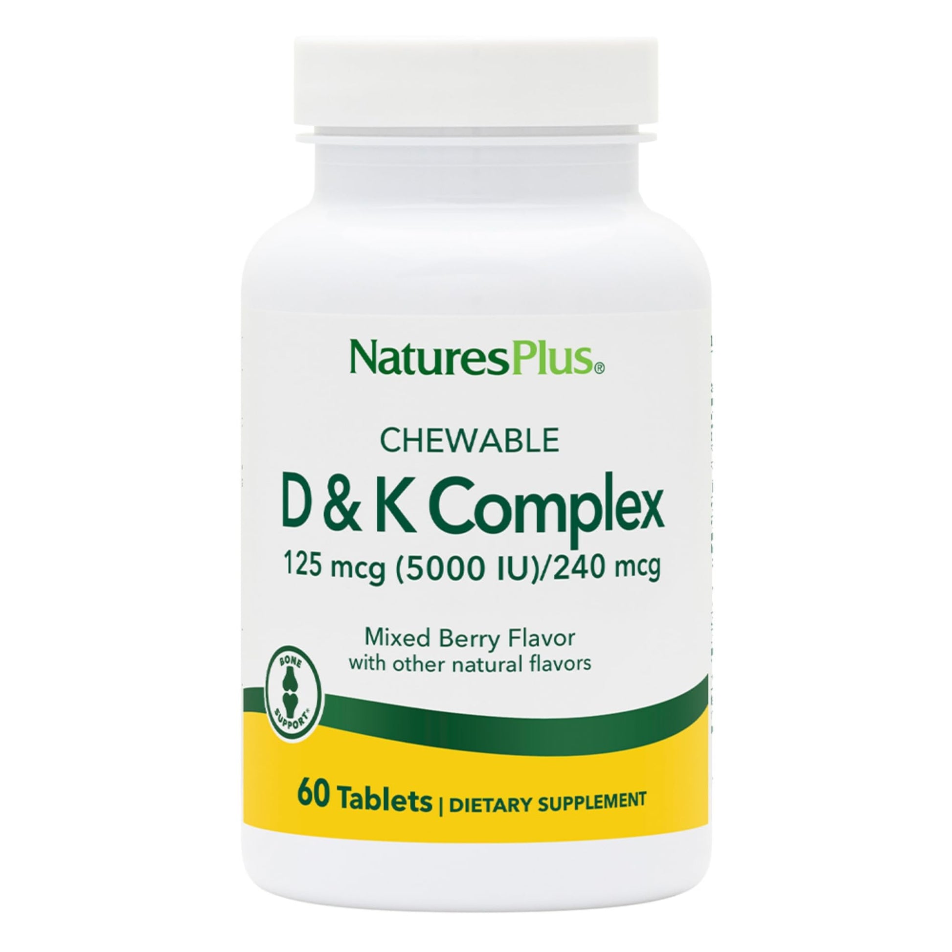 Natures Plus D y K Complejo tabletas masticables paquete frontal