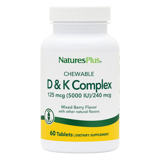 Natures Plus D y K Complejo tabletas masticables paquete frontal