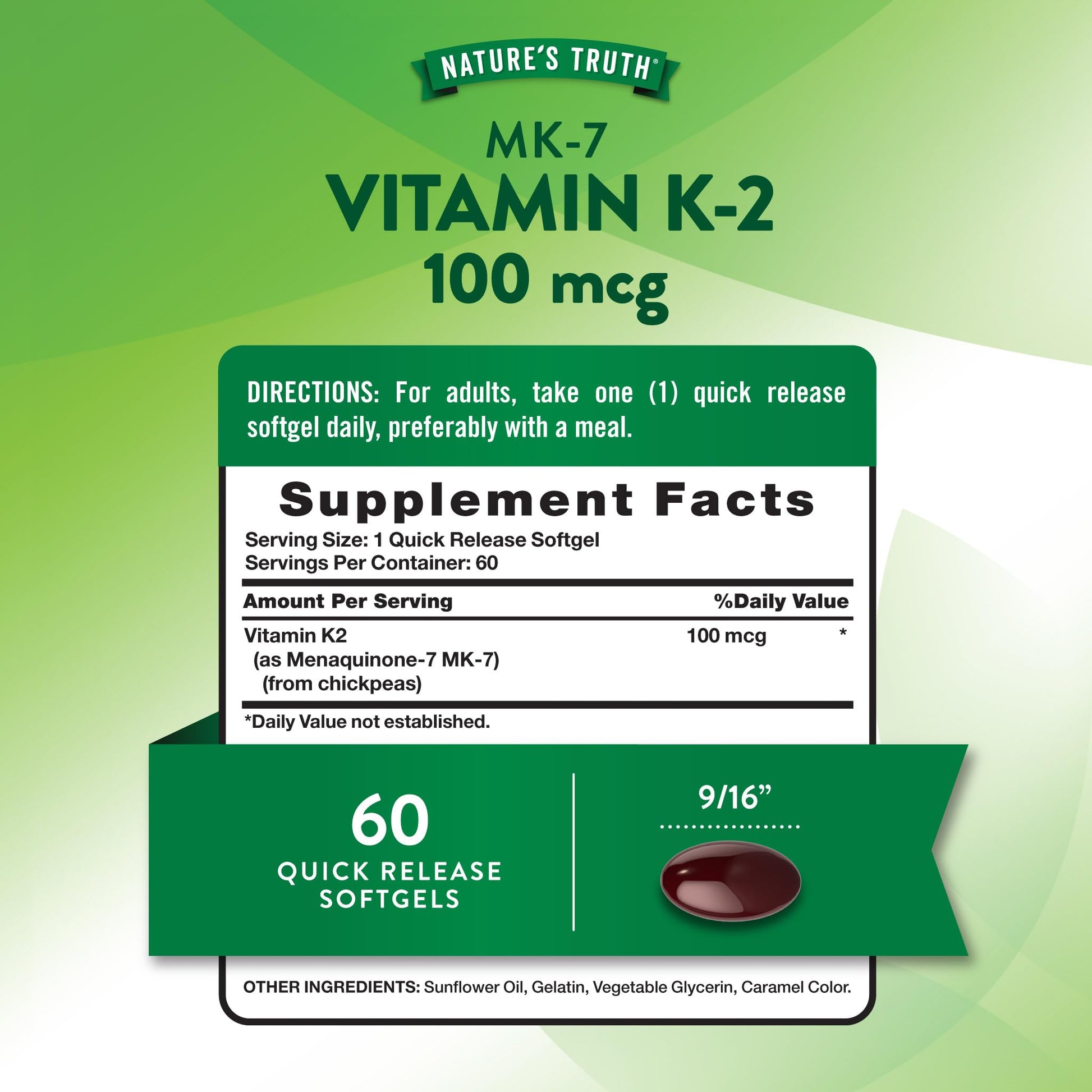 Caja Nature's Truth vitamina K2 MK-7 suplementaria diaria