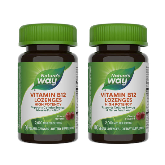 Paquete Nature's Way pastillas vitamina B12 sabor cereza 100 unidades