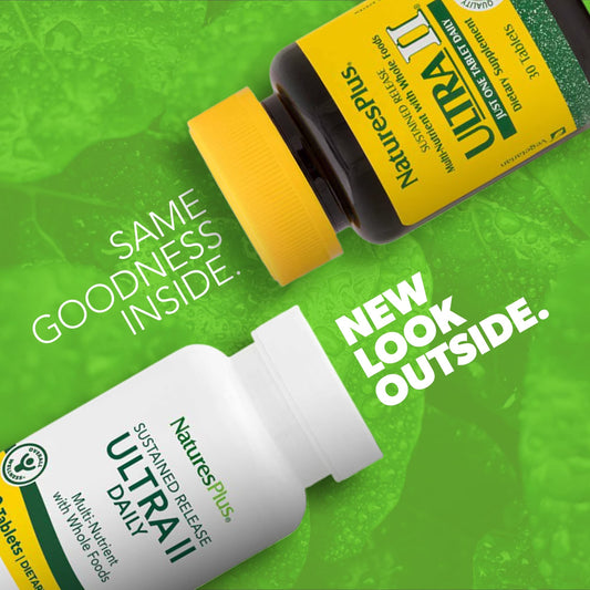 Comparación de nuevas y antiguas botellas de NaturesPlus Ultra II