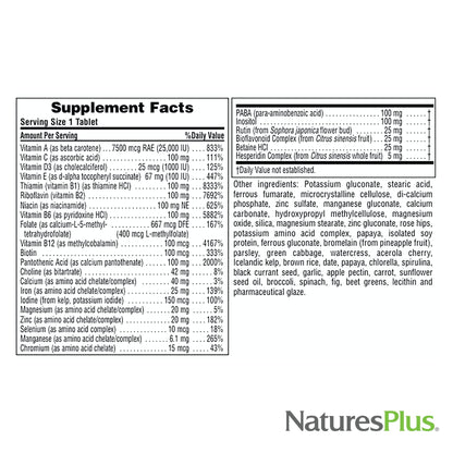 Tabla de ingredientes suplementarios de NaturesPlus Ultra II