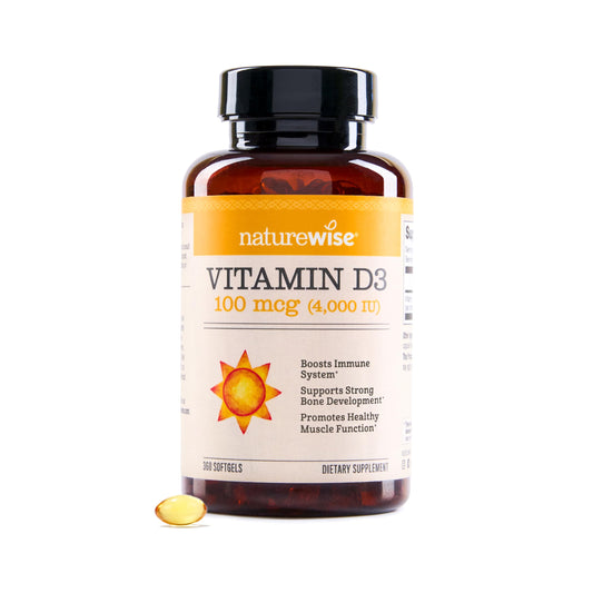 Botella de NatureWise vitamina D3 4000ui suplemento salud ósea