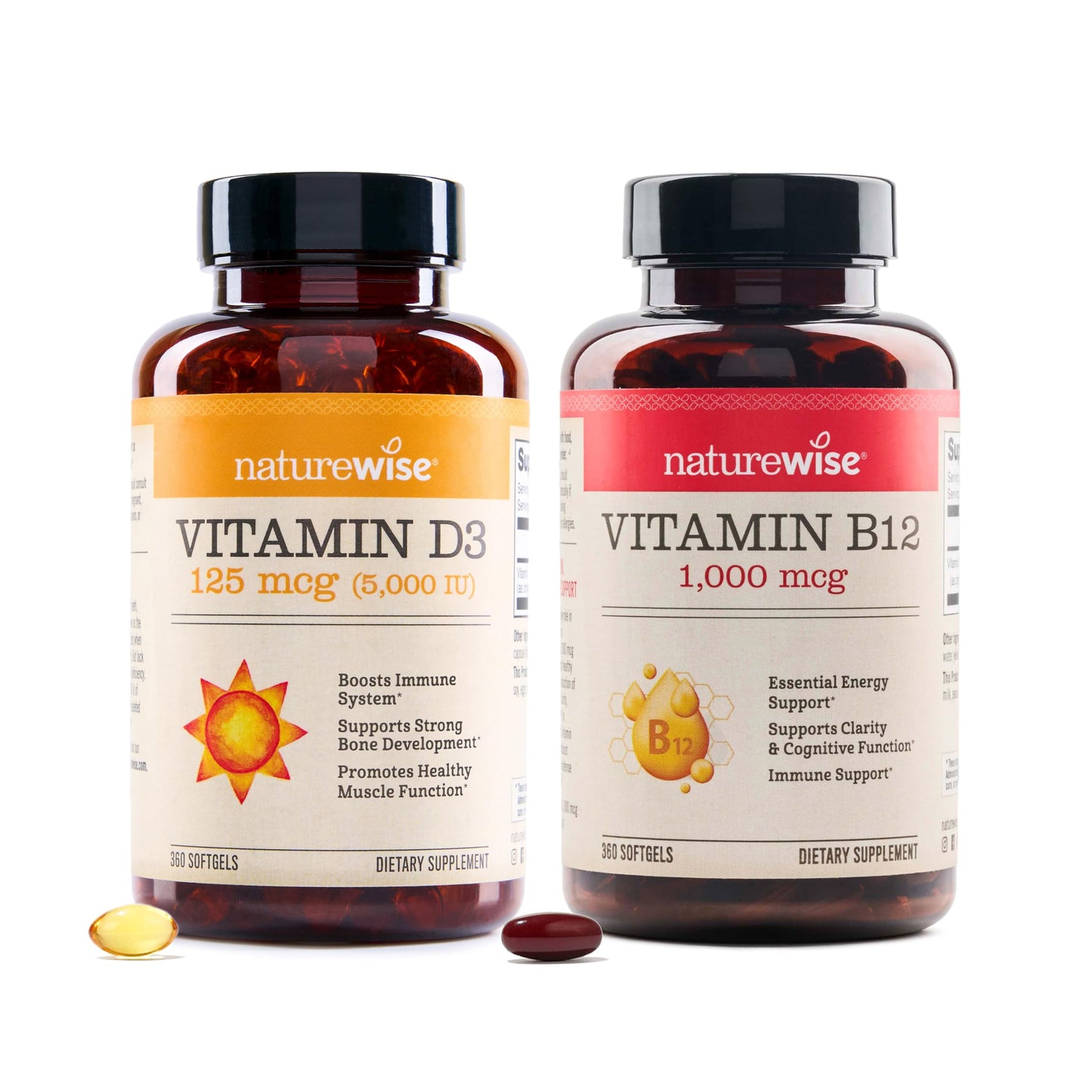 Paquete NatureWise vitamina d3 5000 ui y vitamina b12 cápsulas 360