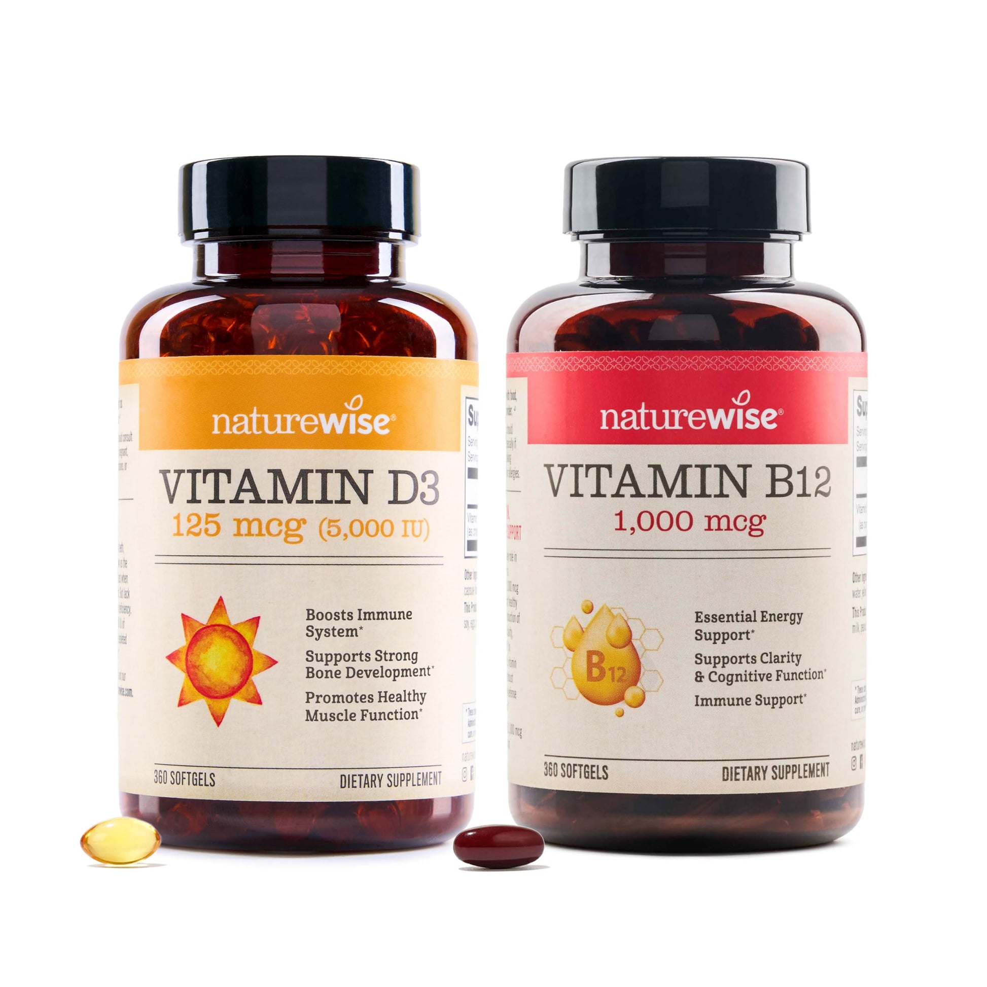 Paquete NatureWise vitamina d3 5000 ui y vitamina b12 cápsulas 360