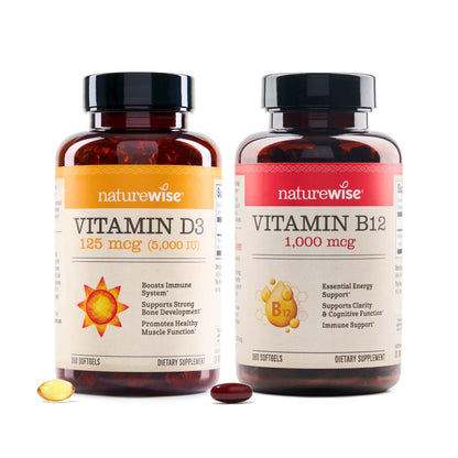 Paquete NatureWise vitamina d3 5000 ui y vitamina b12 cápsulas 360