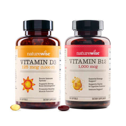 Paquete NatureWise vitamina d3 5000 ui y vitamina b12 cápsulas 360